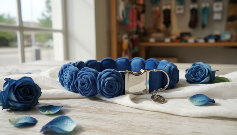 top paw blue rose dog collar